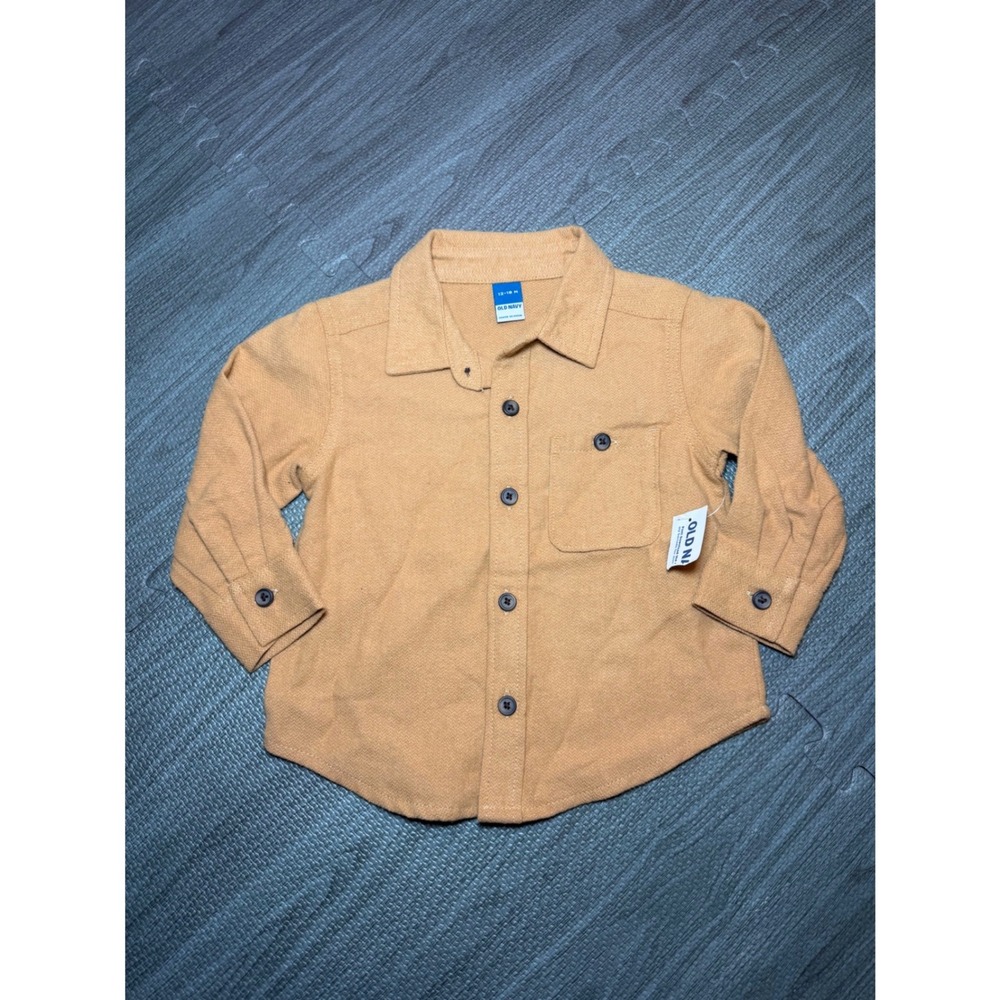 Old Navy Toddler Boys Tan Brushed Cotton Twill Button Down Shirt 12-18M, new